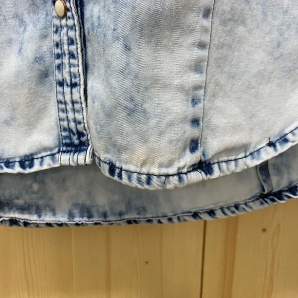 ❤️😍Panhandle Acid Wash Blue Tye Dye White Laced Collard Blue Jean Button Down - Picture 11 of 11